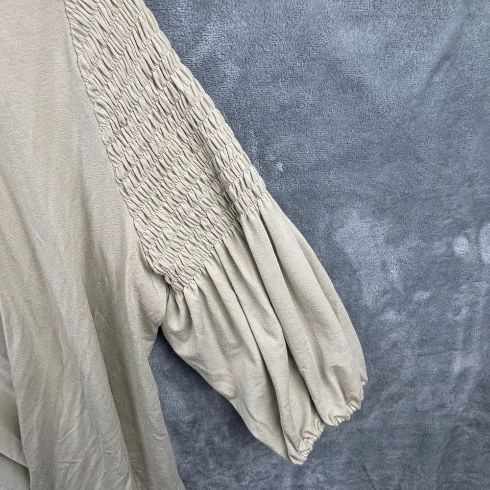 Theory Womens Beige Cotton Smocked Shoulder Tie Front Wrap Top Size Large - Picture 7 of 12